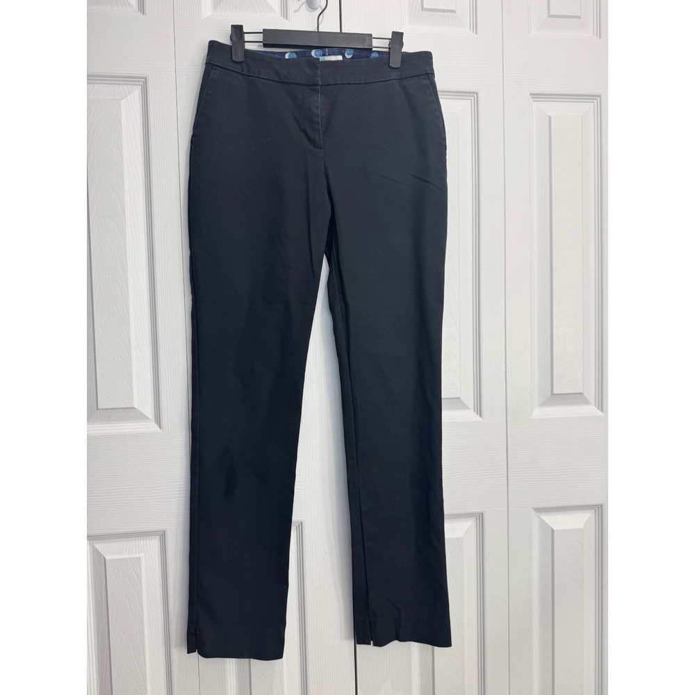 Boden Ponte Straight-Leg Pants Women 8L Black Side Slits Zip-Fly Stretch Hipster